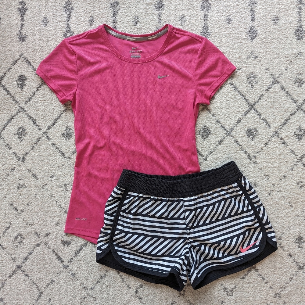 Nike SET: Pink Dri-Fit Shirt + Reversible Athletic Shorts Sz XS